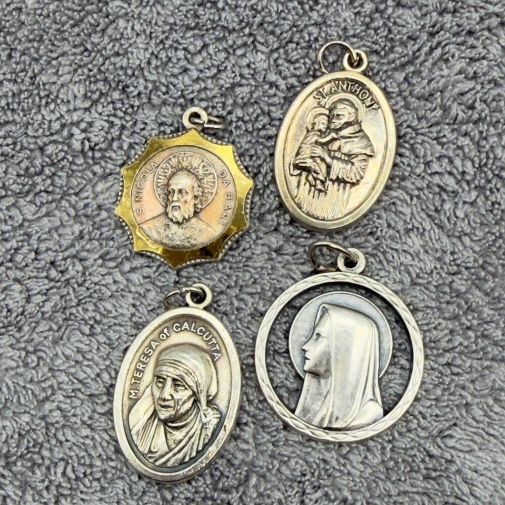 Vintage Religious Pendant Lot St Anthony Mother Theresa Mary St Nicolas